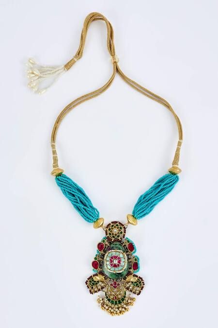 Shop_Vivinia By Vidhi Mehra_Multi Color Beads Necklace And Earring Set _Online_at_Aza_Fashions