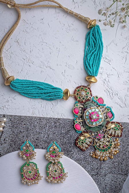 Vivinia By Vidhi Mehra Multi Beaded Necklace & Earring Set 