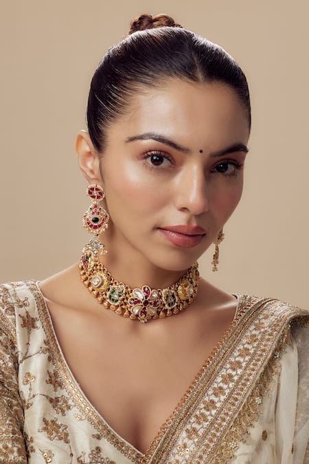 VIVINIA by Vidhi Mehra Gold Plated Kundan Polki Necklace And Earring Set 