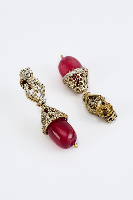 Buy_Vivinia By Vidhi Mehra_Silver Plated Pearls Designer And Red Stone Jewelry Set _Online_at_Aza_Fashions