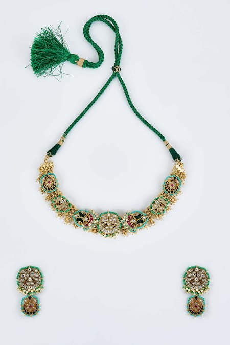 Vivinia By Vidhi Mehra_Gold Plated Imitation Diamonds Kundan Polki Necklace And Earring Set _Online_at_Aza_Fashions