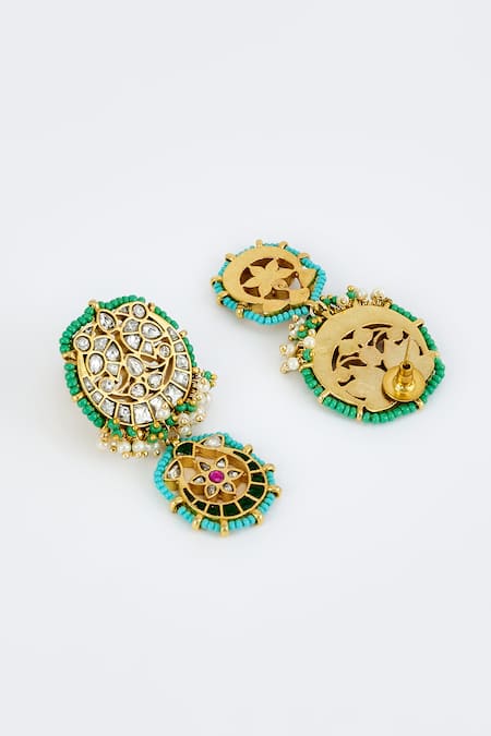 Vivinia By Vidhi Mehra_Gold Plated Imitation Diamonds Kundan Polki Necklace And Earring Set _at_Aza_Fashions