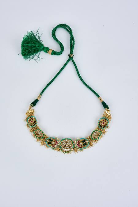 Buy_Vivinia By Vidhi Mehra_Gold Plated Imitation Diamonds Kundan Polki Necklace And Earring Set 