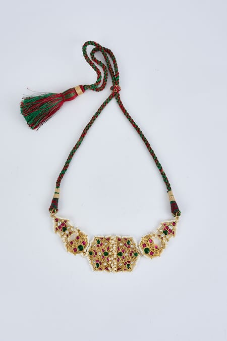 Buy_Vivinia By Vidhi Mehra_Gold Plated Imitation Diamonds Kundan Polki Designer Jewellery Set _Online_at_Aza_Fashions