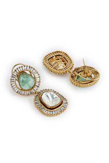 Vivinia By Vidhi Mehra_Gold Plated Imitation Diamonds Green Kundan Polki Danglers _Online_at_Aza_Fashions