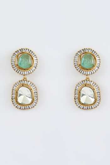 Buy_Vivinia By Vidhi Mehra_Gold Plated Imitation Diamonds Green Kundan Polki Danglers _Online_at_Aza_Fashions