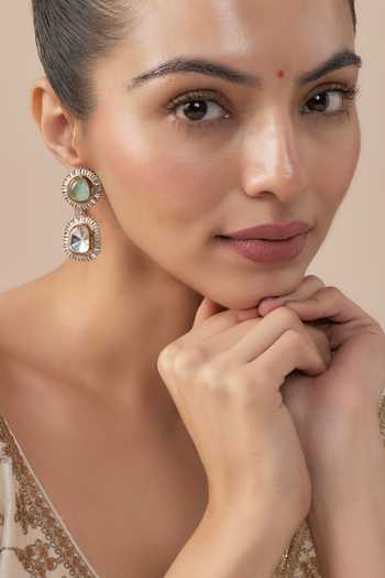 Vivinia By Vidhi Mehra Gold Green Kundan Polki Danglers 