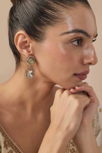Shop_Vivinia By Vidhi Mehra_Gold Plated Imitation Diamonds Green Kundan Polki Danglers _Online_at_Aza_Fashions