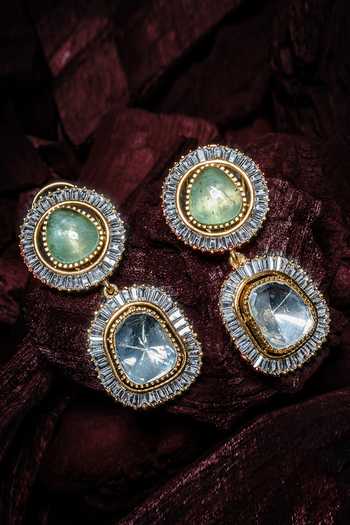 Vivinia By Vidhi Mehra Gold Green Kundan Polki Danglers 