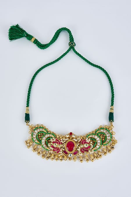 Buy_Vivinia By Vidhi Mehra_Gold Plated Imitation Diamonds Kundan Polki Designer Jewellery Set _Online_at_Aza_Fashions