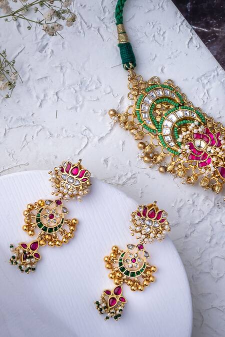 Vivinia By Vidhi Mehra_Gold Plated Imitation Diamonds Kundan Polki Designer Jewellery Set _at_Aza_Fashions