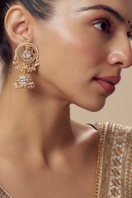 Vivinia By Vidhi Mehra_Gold Plated Kundan Polki Jhumkas _at_Aza_Fashions