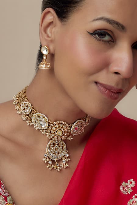 VIVINIA by Vidhi Mehra Gold Plated Gota Patti Kundan Polki Necklace Set 