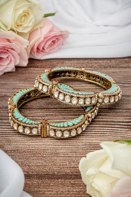 Vivinia By Vidhi Mehra_Gold Plated Kundan Polki Designer Bangles _at_Aza_Fashions
