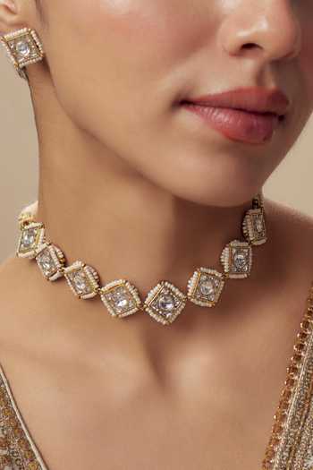 Buy_Vivinia By Vidhi Mehra_Gold Plated And Red Kundan Polki Jewellery Set _Online_at_Aza_Fashions