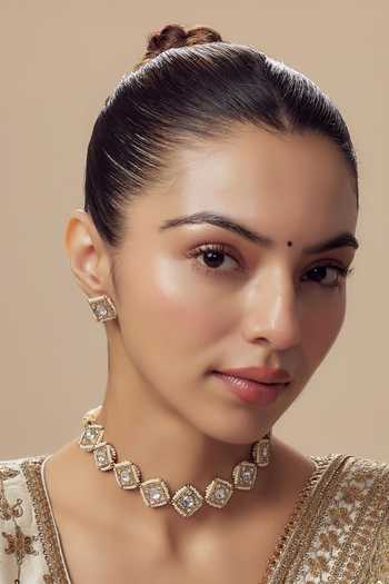 Vivinia By Vidhi Mehra_Gold Plated And Red Kundan Polki Jewellery Set _at_Aza_Fashions
