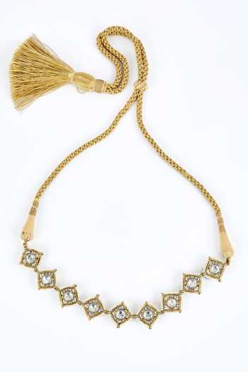Shop_Vivinia By Vidhi Mehra_Gold Plated And Red Kundan Polki Jewellery Set 