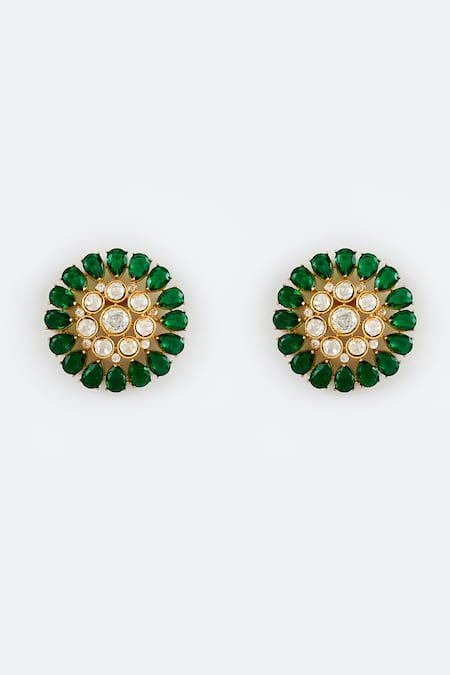 Vivinia By Vidhi Mehra Gold Plated Crystals And Green Kundan Polki Stud Earrings Online at Aza Fashions Vivinia By Vidhi Mehra_Gold Plated Crystals And Green Kundan Polki Stud Earrings _Online_at_Aza_Fashions