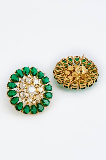Buy Vivinia By Vidhi Mehra Gold Plated Crystals And Green Kundan Polki Stud Earrings Online at Aza Fashions Buy_Vivinia By Vidhi Mehra_Gold Plated Crystals And Green Kundan Polki Stud Earrings _Online_at_Aza_Fashions