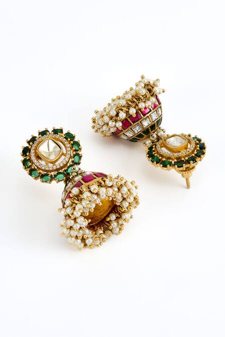 Vivinia By Vidhi Mehra_Gold Plated Zari Kundan Polki Necklace Set _Online_at_Aza_Fashions