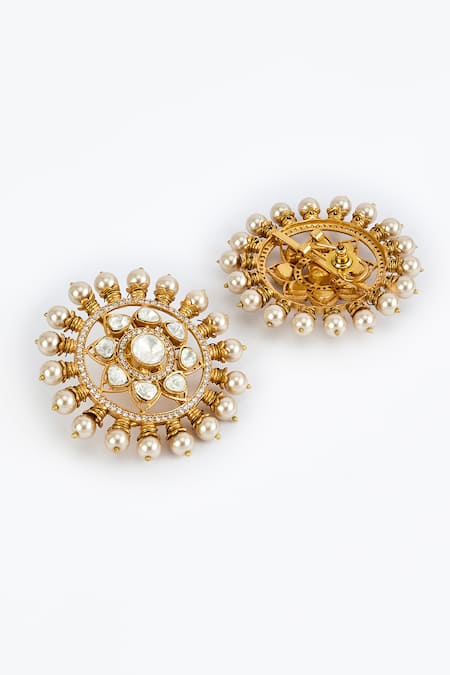 Buy_Vivinia By Vidhi Mehra_Gold Plated Pearls Embellished Stud Earrings_Online_at_Aza_Fashions