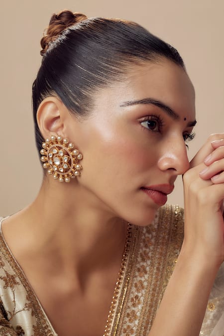 Vivinia By Vidhi Mehra Gold Pearl Embellished Stud Earrings 