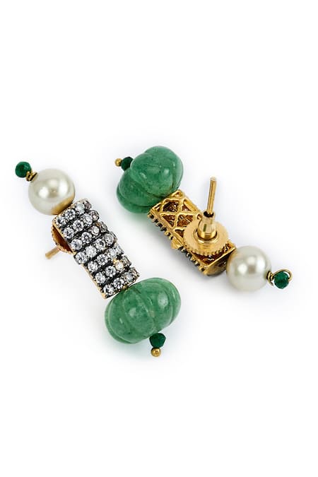 Vivinia By Vidhi Mehra_Green Imitation Diamonds Kundan Polki Necklace And Earring Set _Online_at_Aza_Fashions