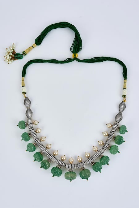 Shop_Vivinia By Vidhi Mehra_Green Imitation Diamonds Kundan Polki Necklace And Earring Set _Online_at_Aza_Fashions