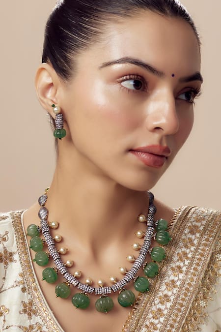Vivinia By Vidhi Mehra Green Diamonds Kundan Polki Necklace And Earring Set