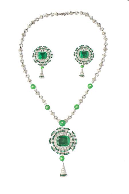 Buy Vivinia By Vidhi Mehra Silver Plated Zari Designer Green Jewellery Set Online at Aza Fashions Buy_Vivinia By Vidhi Mehra_Silver Plated Zari Designer Green Jewellery Set _Online_at_Aza_Fashions