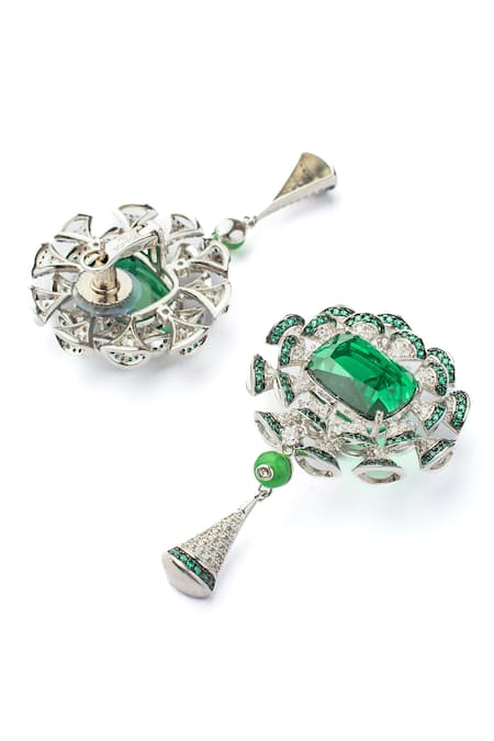Shop Vivinia By Vidhi Mehra Silver Plated Zari Designer Green Jewellery Set Online at Aza Fashions Shop_Vivinia By Vidhi Mehra_Silver Plated Zari Designer Green Jewellery Set _Online_at_Aza_Fashions