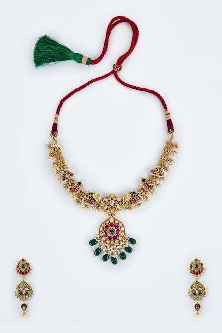 Buy_Vivinia By Vidhi Mehra_Gold Plated Imitation Diamonds Designer Kundan Polki Jewellery Set _Online_at_Aza_Fashions