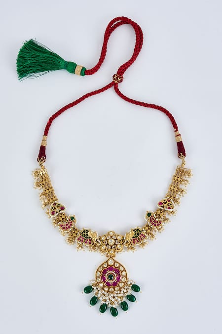 Shop_Vivinia By Vidhi Mehra_Gold Plated Imitation Diamonds Designer Kundan Polki Jewellery Set _Online_at_Aza_Fashions