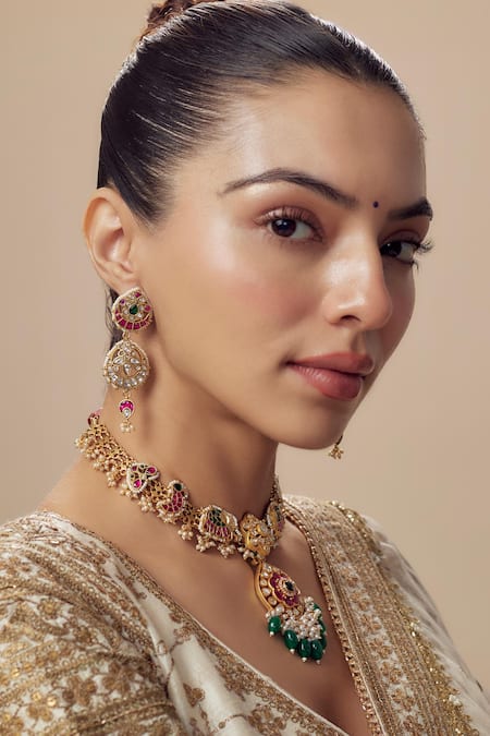 Vivinia By Vidhi Mehra_Gold Plated Imitation Diamonds Designer Kundan Polki Jewellery Set _at_Aza_Fashions