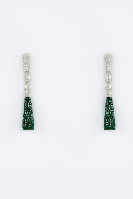 Vivinia By Vidhi Mehra_Silver Plated Zari And Green Dangler Earrings _Online_at_Aza_Fashions