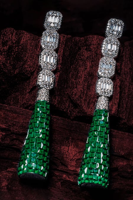 Vivinia By Vidhi Mehra Silver & Green Dangler Earrings 