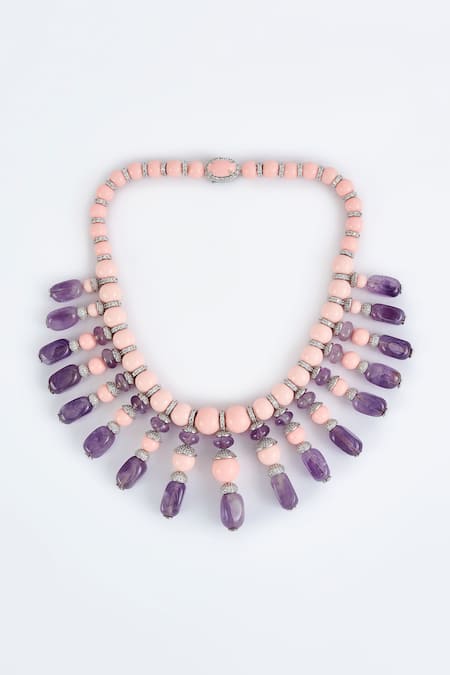 Vivinia By Vidhi Mehra Pink Beaded And Purple Contemporary Necklace Online at Aza Fashions Vivinia By Vidhi Mehra_Pink Beaded And Purple Contemporary Necklace _Online_at_Aza_Fashions