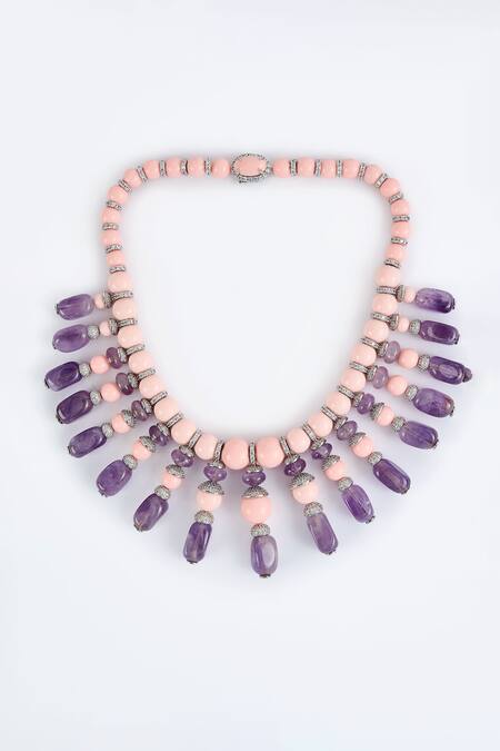 Buy Vivinia By Vidhi Mehra Pink Beaded And Purple Contemporary Necklace Online at Aza Fashions Buy_Vivinia By Vidhi Mehra_Pink Beaded And Purple Contemporary Necklace _Online_at_Aza_Fashions