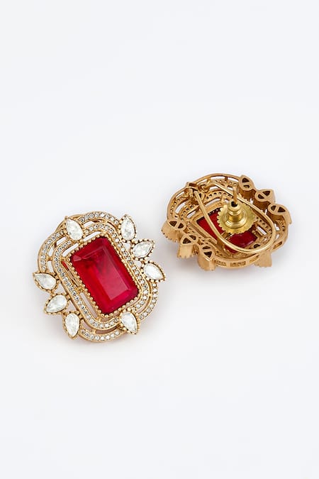 Vivinia By Vidhi Mehra_Gold Plated Kundan Polki Necklace And Earring Set_Online_at_Aza_Fashions