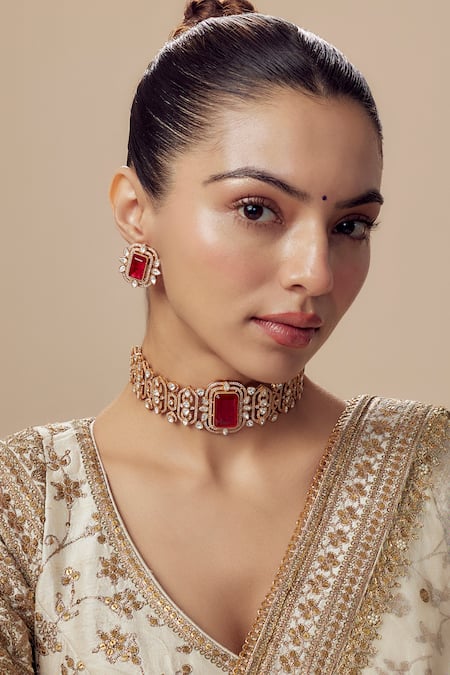 Vivinia By Vidhi Mehra Gold Plated Kundan Polki Necklace And Earring Set