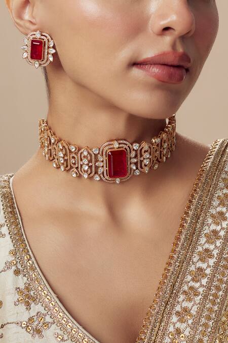 Buy_Vivinia By Vidhi Mehra_Gold Plated Kundan Polki Necklace And Earring Set