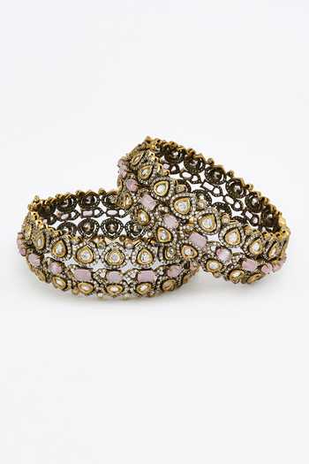 Vivinia By Vidhi Mehra Gold Plated Imitation Diamonds And Pink Kundan Polki Bangles Online at Aza Fashions Vivinia By Vidhi Mehra_Gold Plated Imitation Diamonds And Pink Kundan Polki Bangles _Online_at_Aza_Fashions