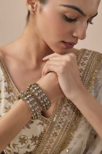 Buy Vivinia By Vidhi Mehra Gold Plated Imitation Diamonds And Pink Kundan Polki Bangles at Aza Fashions Buy_Vivinia By Vidhi Mehra_Gold Plated Imitation Diamonds And Pink Kundan Polki Bangles _at_Aza_Fashions