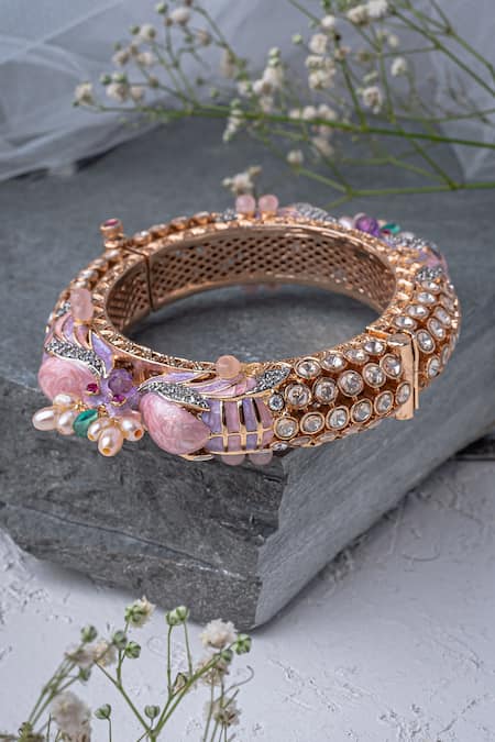 Vivinia By Vidhi Mehra Gold & Pink Kundan Polki Designer Bangle 