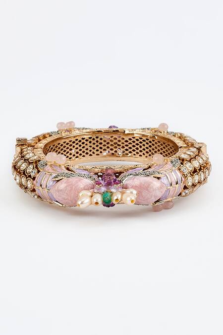 Vivinia By Vidhi Mehra_Gold Plated And Pink Kundan Polki Designer Bangle _Online_at_Aza_Fashions