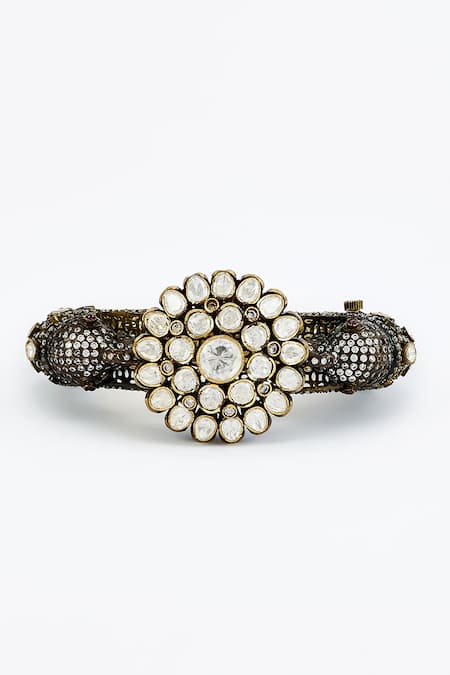 Vivinia By Vidhi Mehra Silver Plated Zari Designer Zircon Embellished Bangle Online at Aza Fashions Vivinia By Vidhi Mehra_Silver Plated Zari Designer Zircon Embellished Bangle _Online_at_Aza_Fashions
