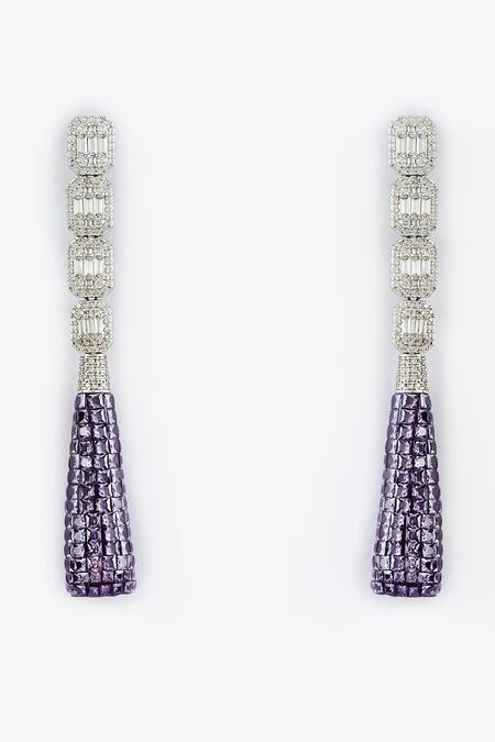 Vivinia By Vidhi Mehra Silver Plated Zari And Purple Zircon Danglers Online at Aza Fashions Vivinia By Vidhi Mehra_Silver Plated Zari And Purple Zircon Danglers _Online_at_Aza_Fashions