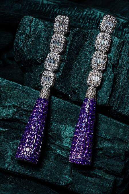 Vivinia By Vidhi Mehra Silver & Purple Zircon Danglers 