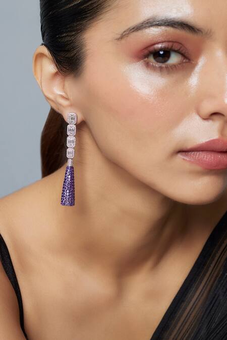 Shop Vivinia By Vidhi Mehra Silver Plated Zari And Purple Zircon Danglers Online at Aza Fashions Shop_Vivinia By Vidhi Mehra_Silver Plated Zari And Purple Zircon Danglers _Online_at_Aza_Fashions