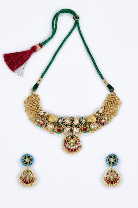 Shop Vivinia By Vidhi Mehra Gold Plated Imitation Diamonds Designer Kundan Polki Jewellery Set at Aza Fashions Shop_Vivinia By Vidhi Mehra_Gold Plated Imitation Diamonds Designer Kundan Polki Jewellery Set _at_Aza_Fashions